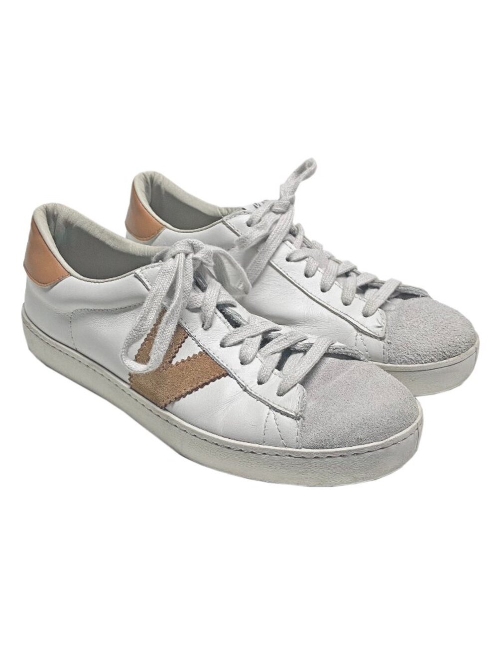 Victoria Women's Berlin Sneakers EU 38 US 7-7.5 White & Tan Leather Lace-up